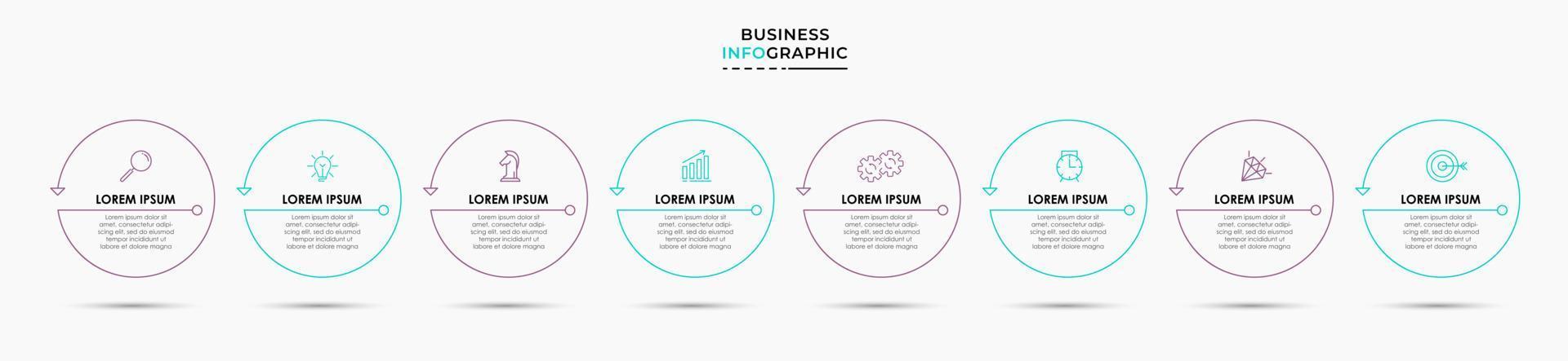 Vektor-Infografik-Design-Geschäftsvorlage mit Symbolen und 8 Optionen oder Schritten. kann für Prozessdiagramme, Präsentationen, Workflow-Layouts, Banner, Flussdiagramme und Infografiken verwendet werden vektor