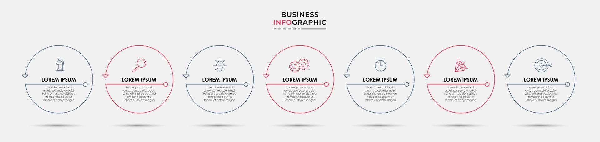 företag infographic design mall vektor med ikoner och 7 alternativ eller steg. kan vara Begagnade för bearbeta diagram, presentationer, arbetsflöde layout, baner, strömma Diagram, info Graf