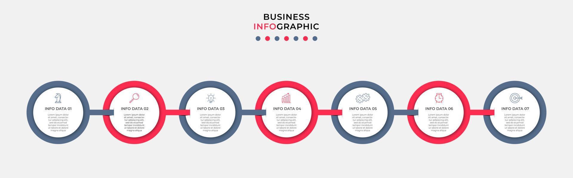 företag infographic design mall vektor med ikoner och 7 alternativ eller steg. kan vara Begagnade för bearbeta diagram, presentationer, arbetsflöde layout, baner, strömma Diagram, info Graf