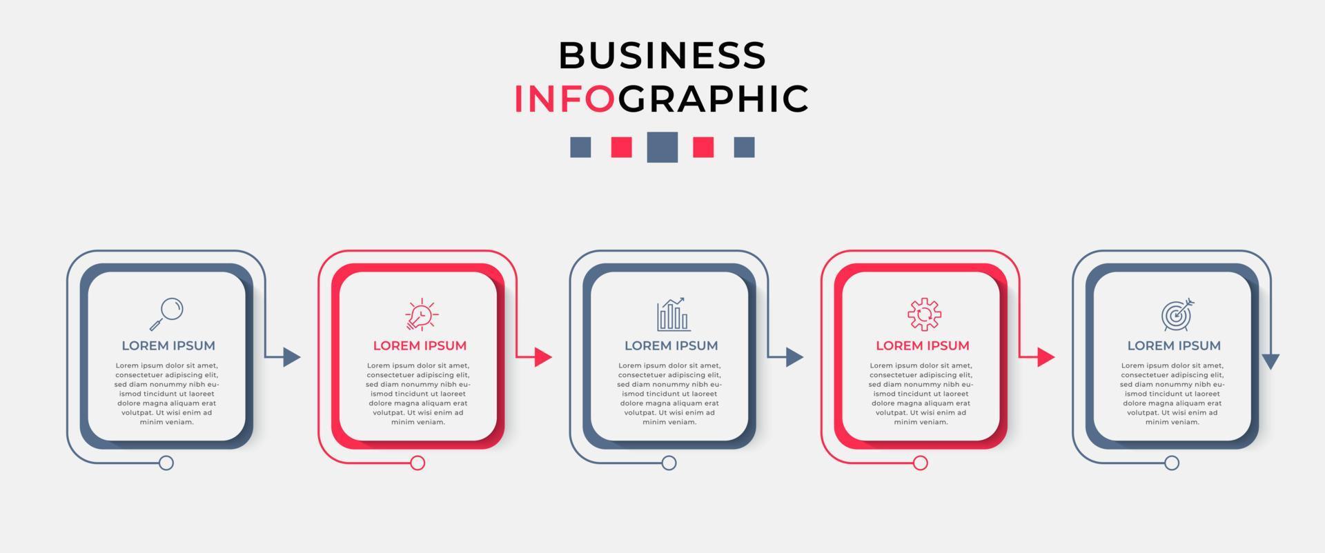 vektor infographic design affärsmall med ikoner och 5 alternativ eller steg. kan användas för processdiagram, presentationer, arbetsflödeslayout, banner, flödesschema, infograf