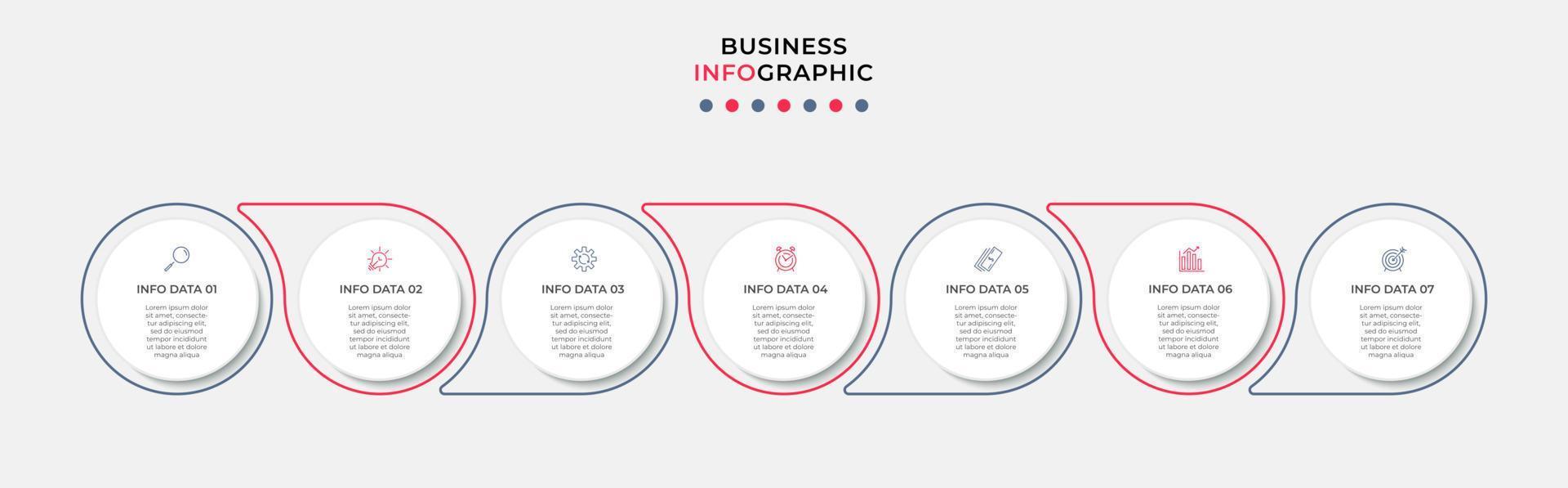 företag infographic design mall vektor med ikoner och 7 alternativ eller steg. kan vara Begagnade för bearbeta diagram, presentationer, arbetsflöde layout, baner, strömma Diagram, info Graf