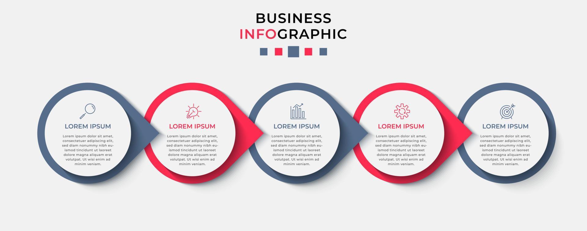 vektor infographic design affärsmall med ikoner och 5 alternativ eller steg. kan användas för processdiagram, presentationer, arbetsflödeslayout, banner, flödesschema, infograf