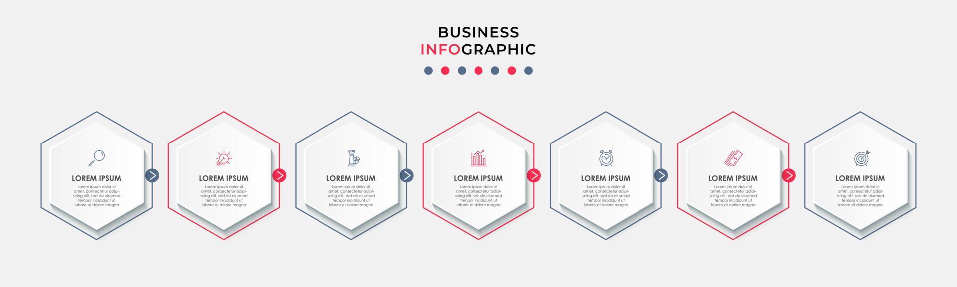 företag infographic design mall vektor med ikoner och 7 alternativ eller steg. kan vara Begagnade för bearbeta diagram, presentationer, arbetsflöde layout, baner, strömma Diagram, info Graf