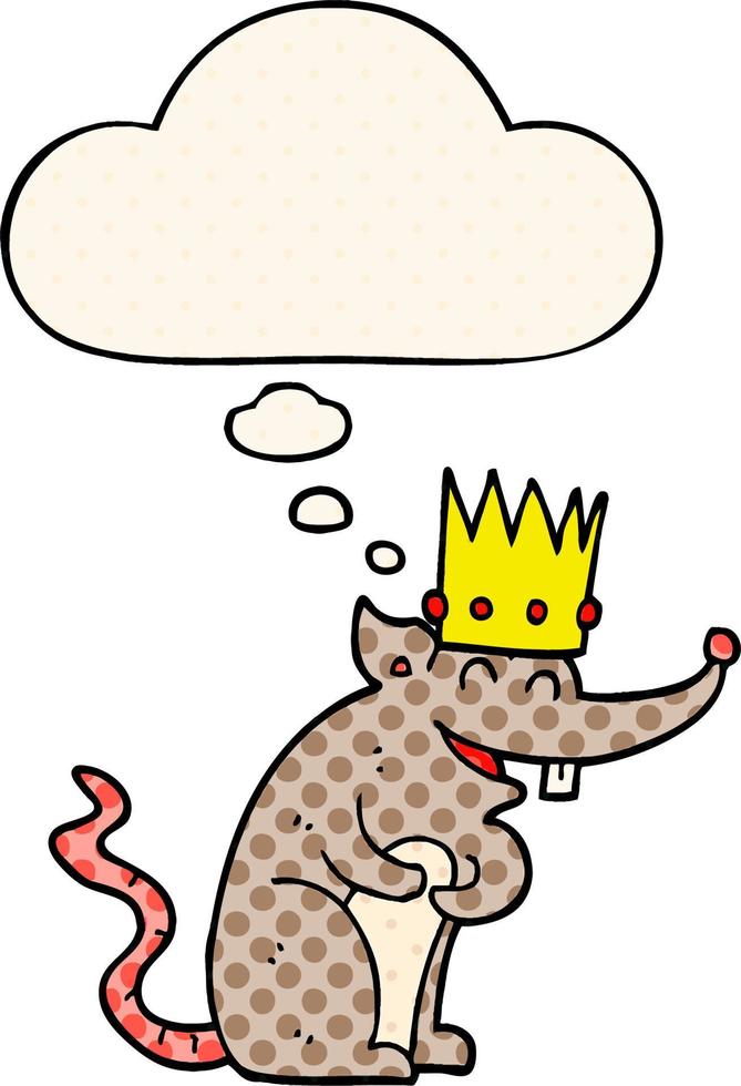 tecknad serie råtta kung skrattande och trodde bubbla i komisk bok stil vektor