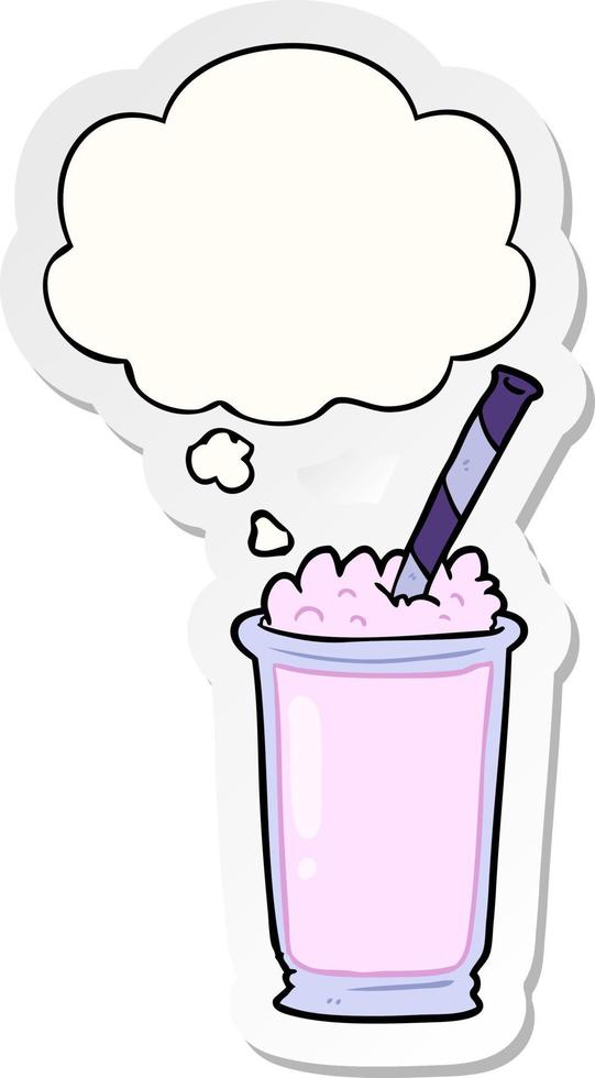 tecknad milkshake och tankebubbla som ett tryckt klistermärke vektor