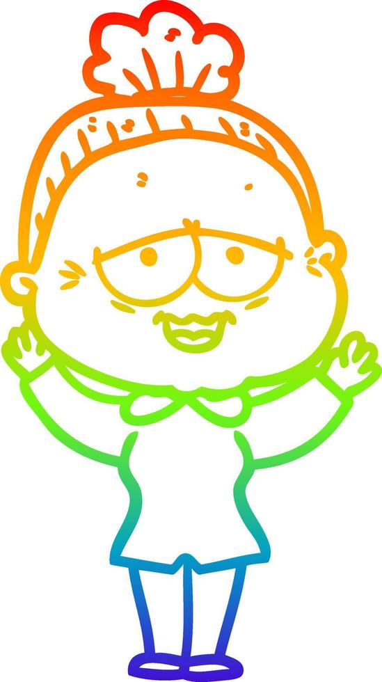 Regenbogen-Gradientenlinie Zeichnung Cartoon glückliche alte Dame vektor