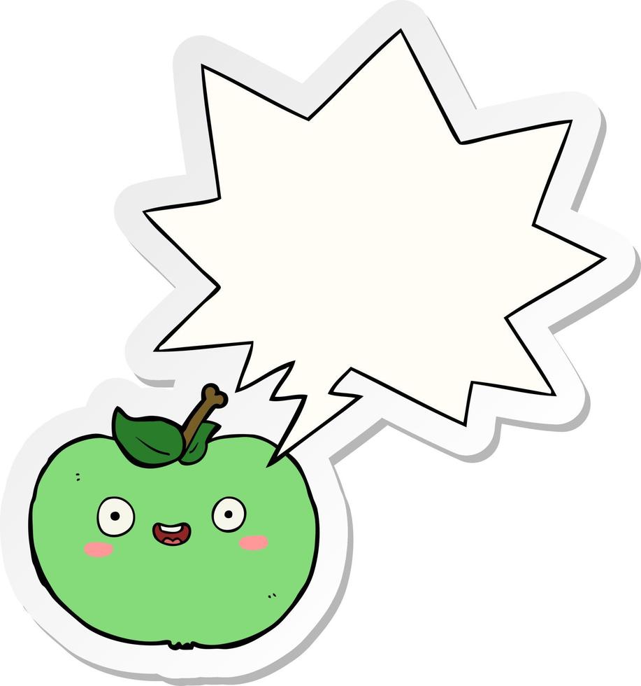 tecknad äpple och pratbubbla klistermärke vektor
