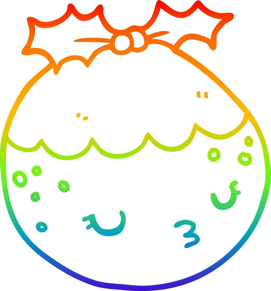 Regenbogen-Gradientenlinie zeichnet niedlichen Cartoon-Weihnachtspudding vektor
