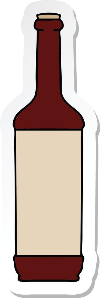 klistermärke av en udda handritad tecknad vinflaska vektor
