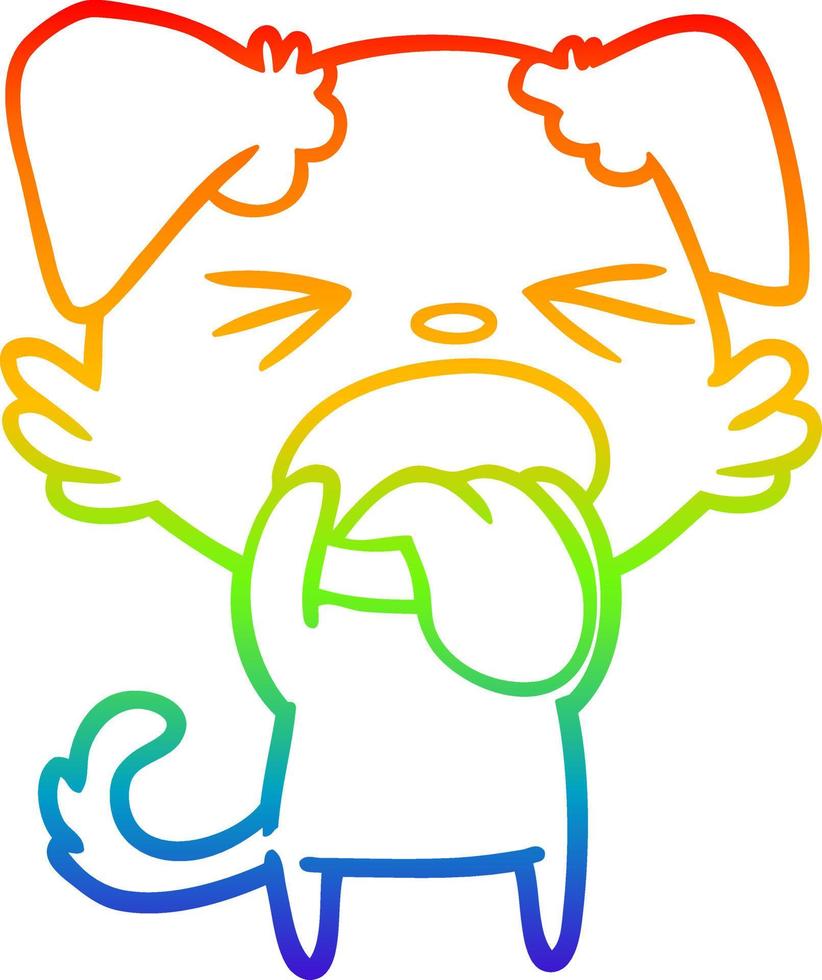 Regenbogengradientenlinie Zeichnung Cartoon angewiderter Hund vektor