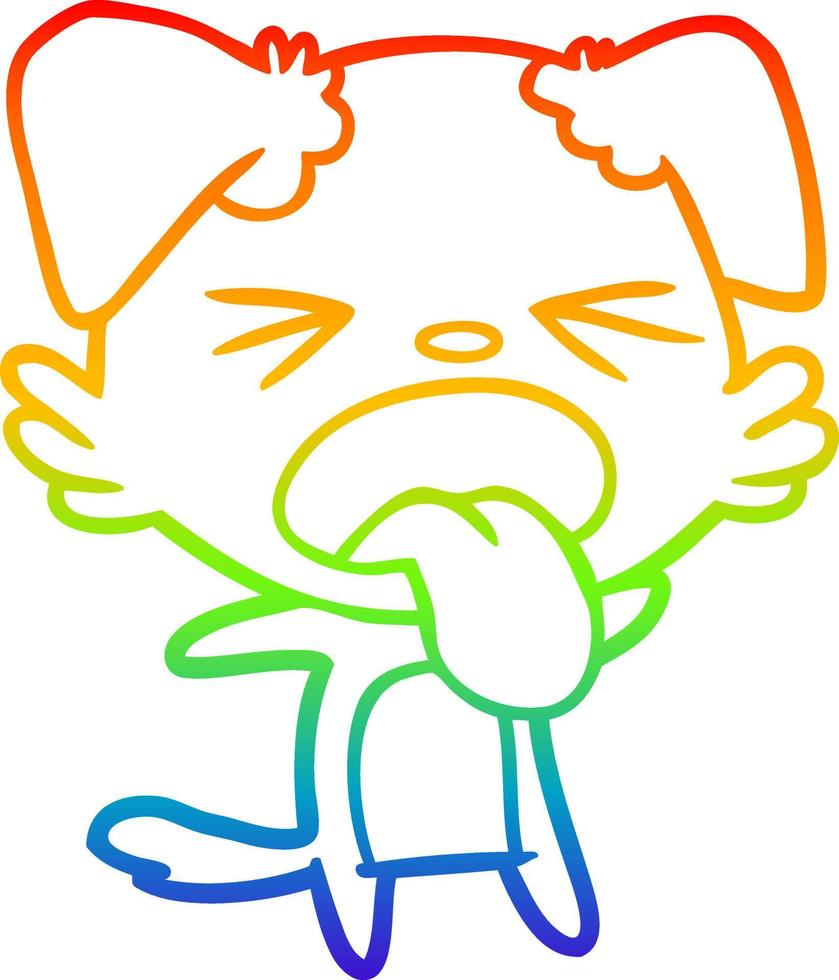 Regenbogengradientenlinie Zeichnung Cartoon angewiderter Hund vektor
