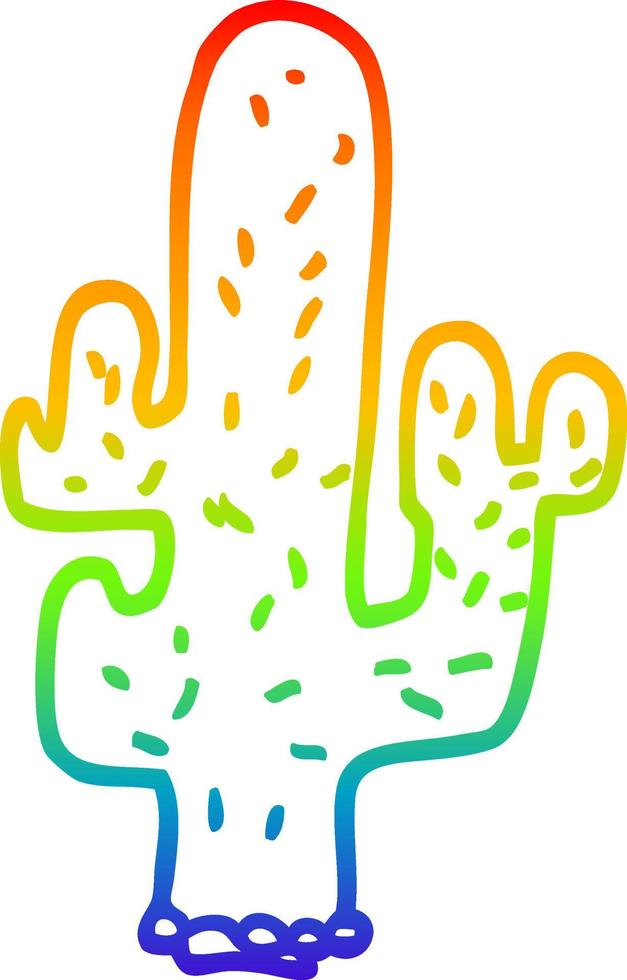 regnbågsgradient linjeteckning tecknad kaktus vektor