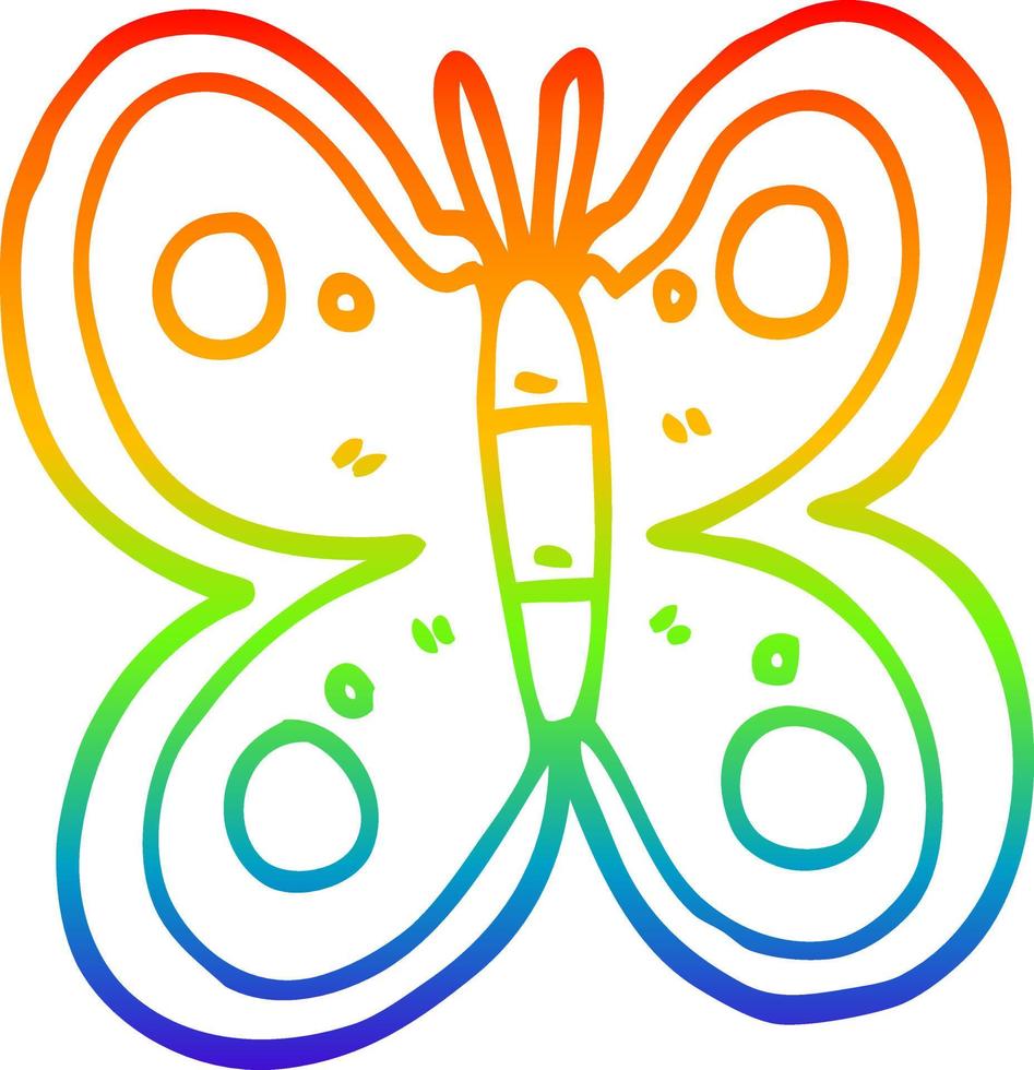 Regenbogen-Gradientenlinie Zeichnung Cartoon riesigen Schmetterling vektor