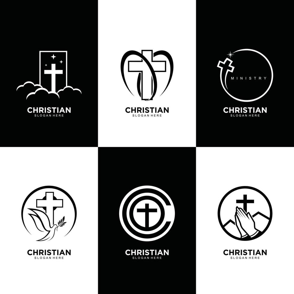 kreatives logo der christlichen gemeinschaft in schwarz-weißem farbdesign vektor