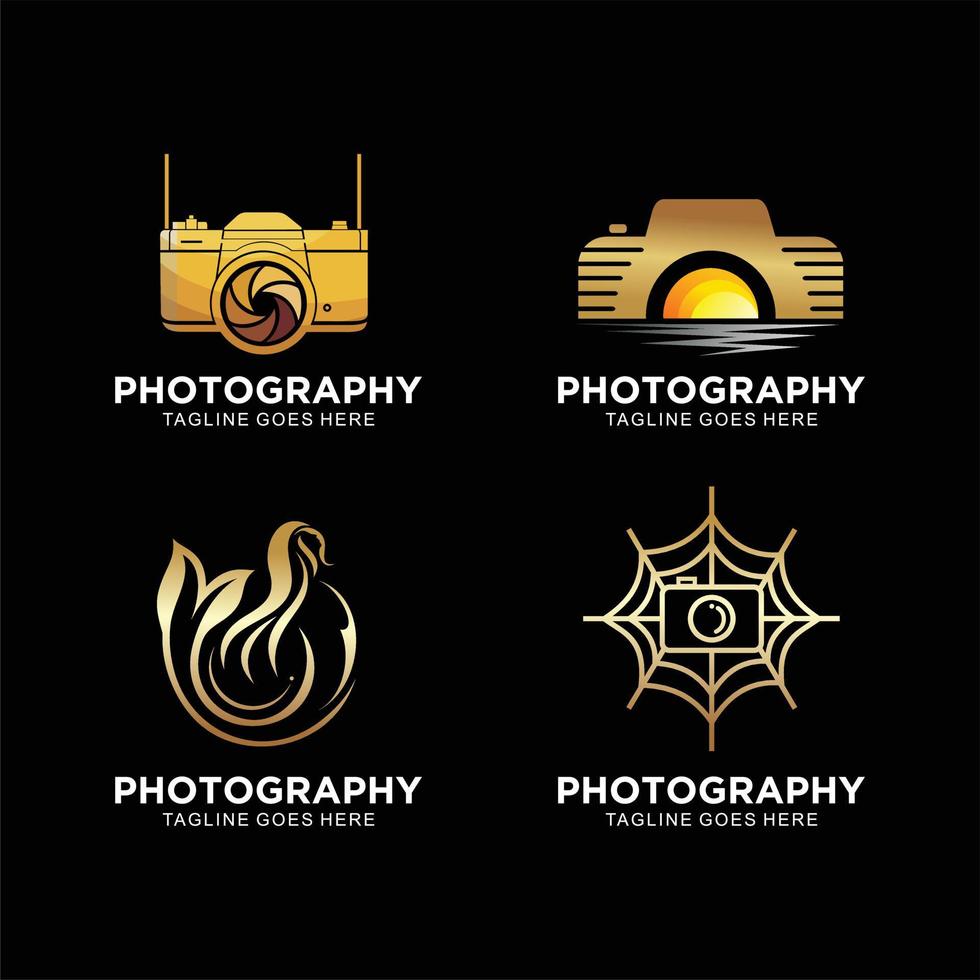 logotyp fotografi kreativ design vektor uppsättning i guld Färg