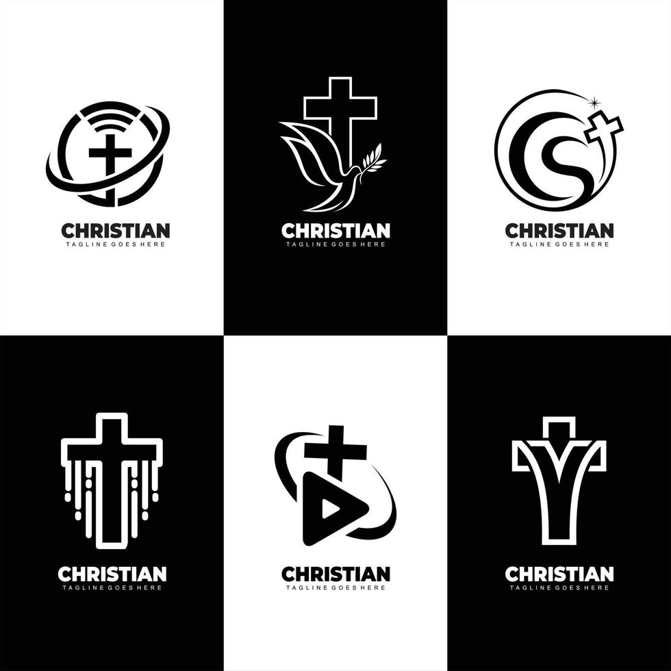 kristen korsa design uppsättning vektor för kristen gemenskap