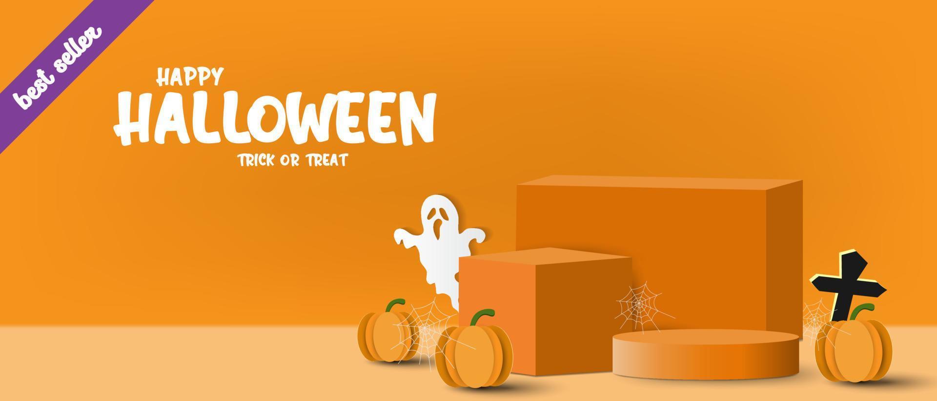 realistisk premie podium skede med halloween dag cylinder visa tilldela Produkter. vektor