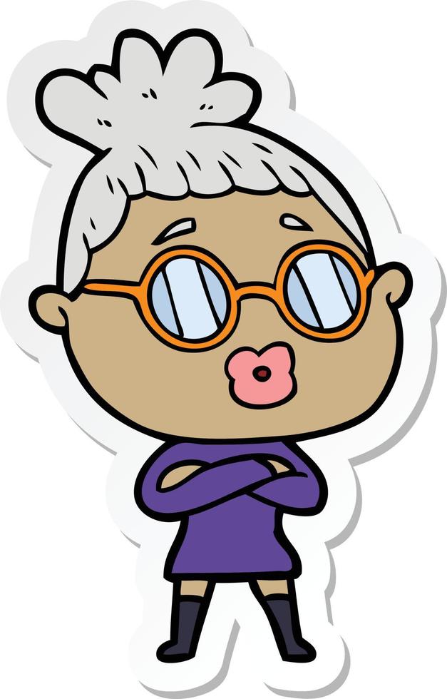 klistermärke av en tecknad kvinna som bär glasögon vektor