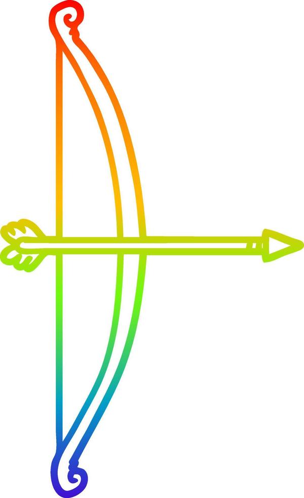 Regenbogen-Gradientenlinie, die Cartoon-Bogen und Pfeil zeichnet vektor