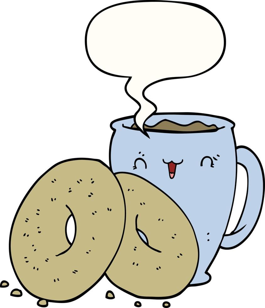 Cartoon-Kaffee und Donuts und Sprechblase vektor