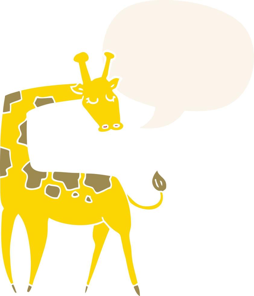 tecknad giraff och pratbubbla i retrostil vektor