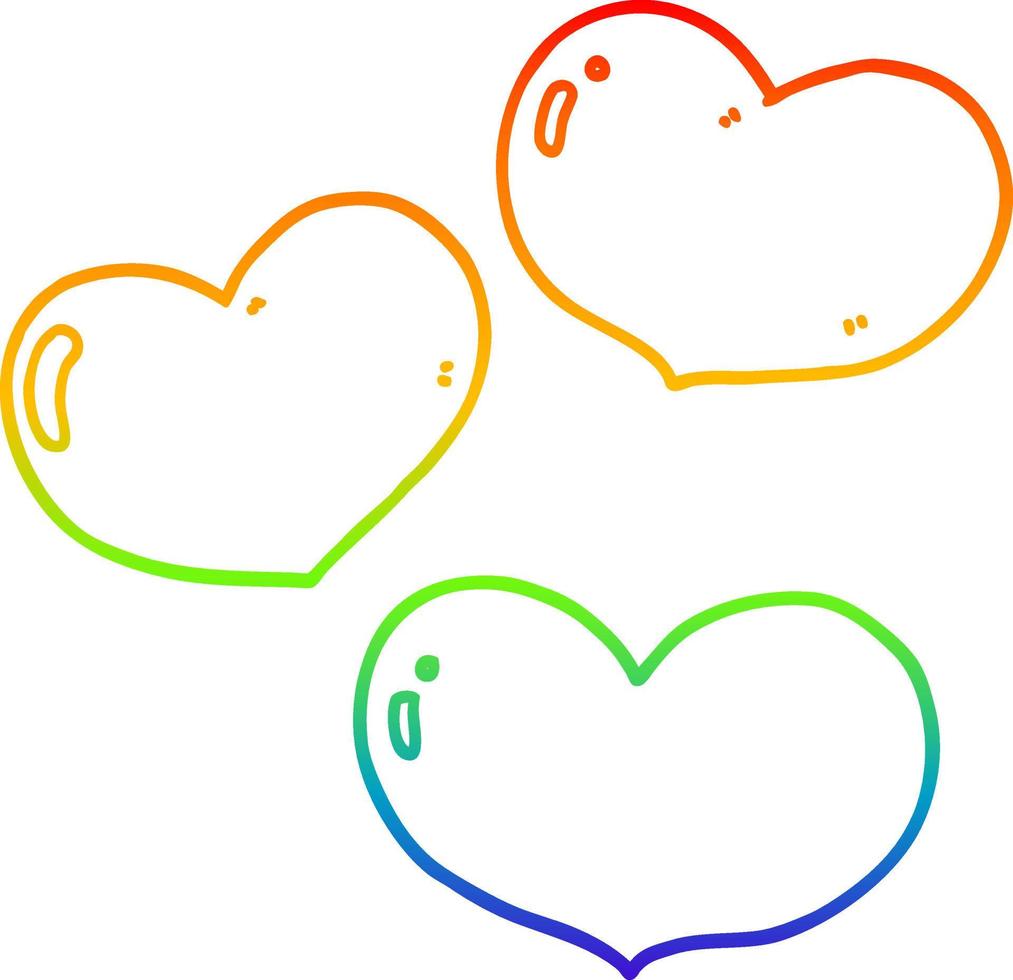 regnbågsgradient linjeteckning tecknad kärlek hjärtan vektor