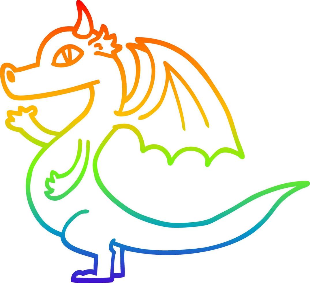 Regenbogen-Gradientenlinie zeichnet niedlichen Cartoon-Drachen vektor