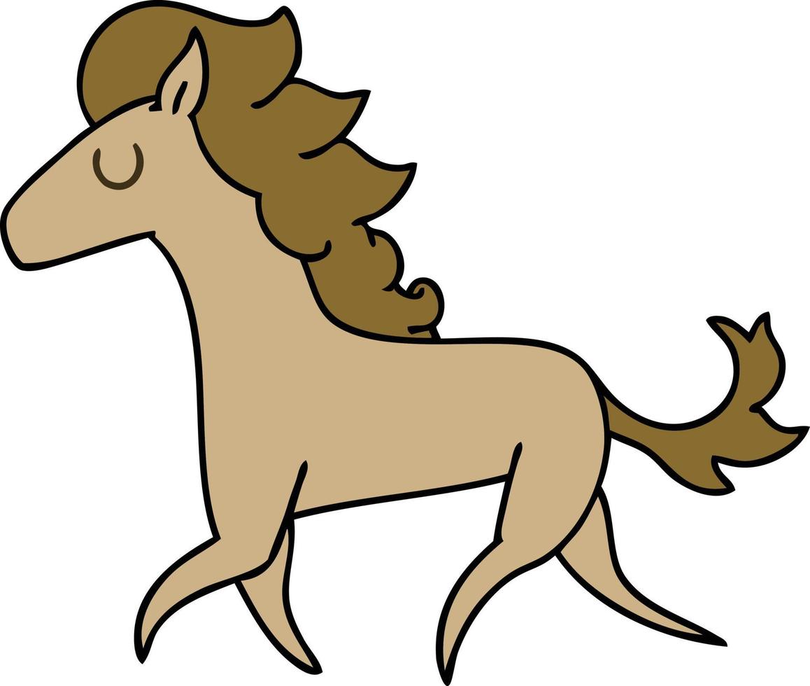 skurriles handgezeichnetes laufendes pferd der karikatur vektor