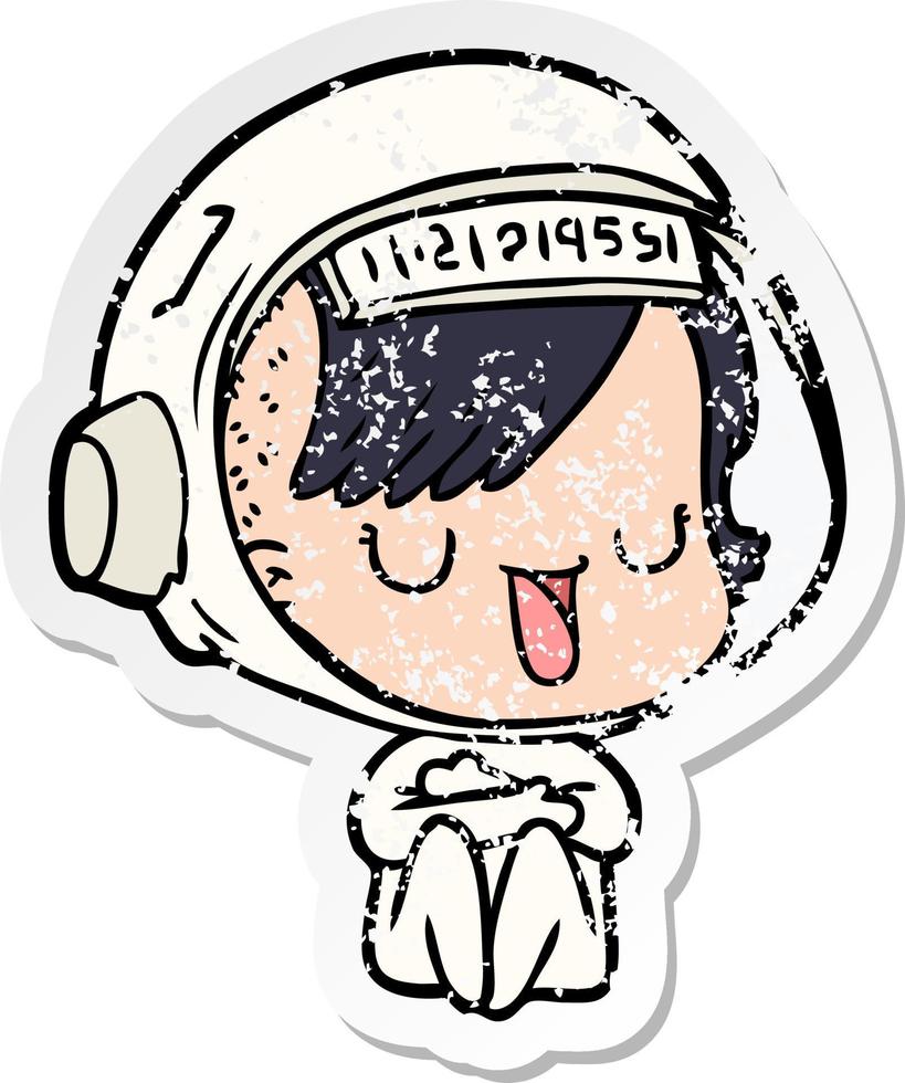 beunruhigter Aufkleber einer Cartoon-Astronautenfrau vektor