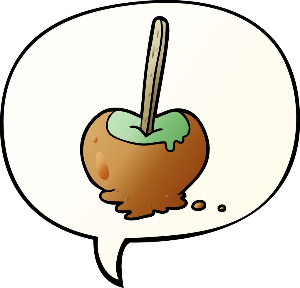 Cartoon-Toffee-Apfel und Sprechblase in glattem Farbverlauf vektor