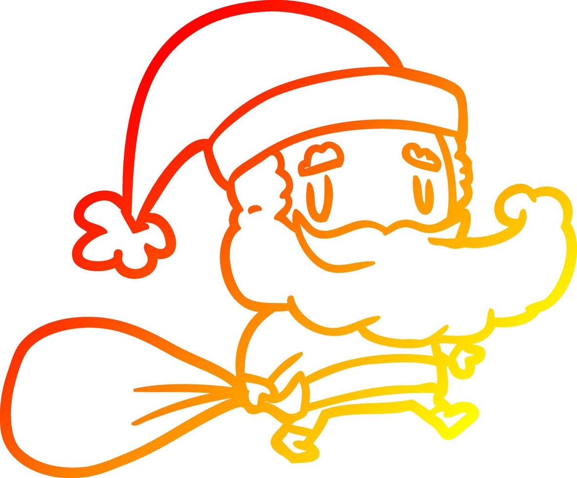 varm lutning linjeteckning jultomten bär säck med presenter vektor