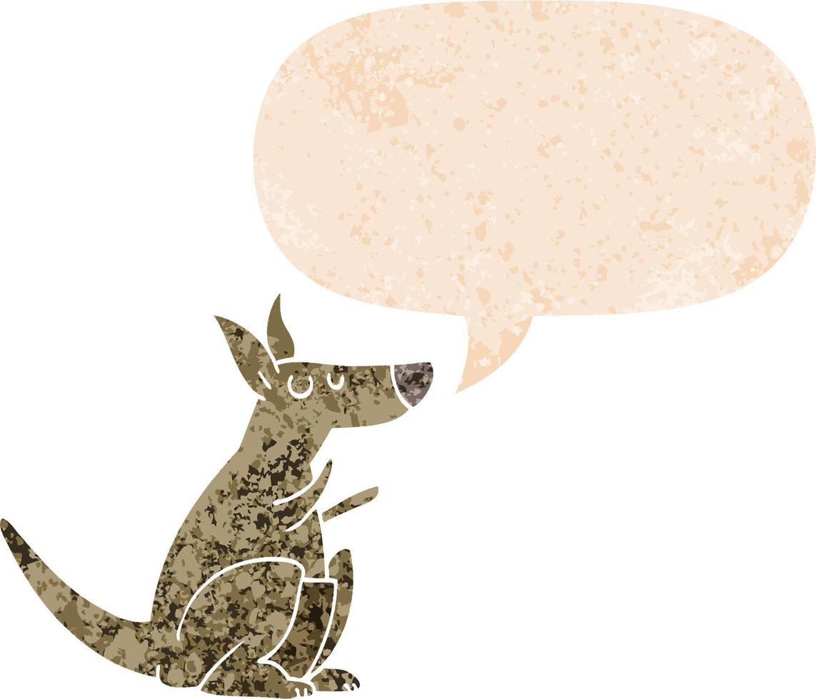 tecknad serie känguru och Tal bubbla i retro texturerad stil vektor