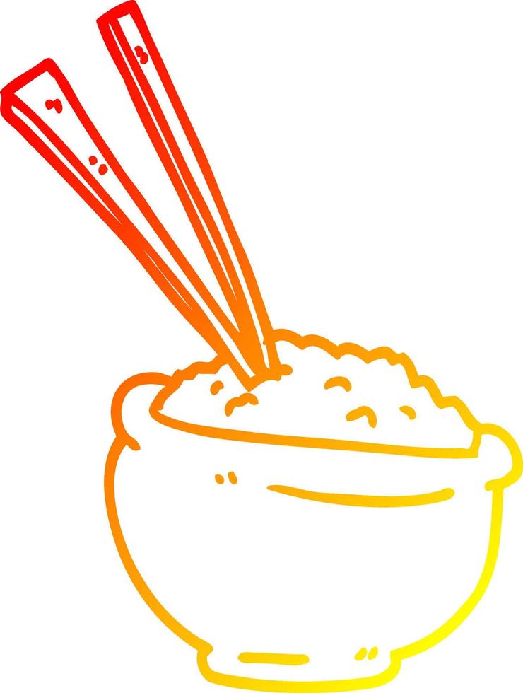 Warme Gradientenlinie Zeichnung Cartoon leckere Schüssel Reis vektor