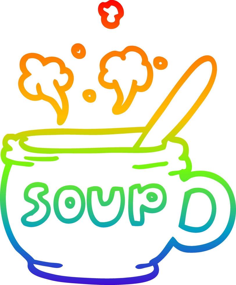 Regenbogen-Gradientenlinie Zeichnung Cartoon heiße Suppe vektor
