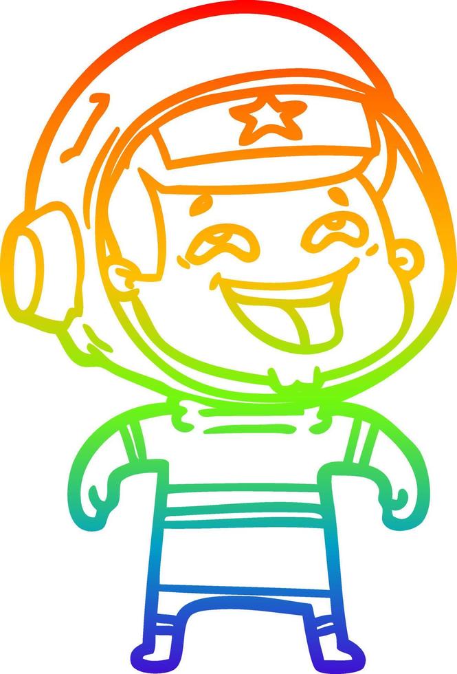 Regenbogengradientenlinie Zeichnung Cartoon lachender Astronaut vektor