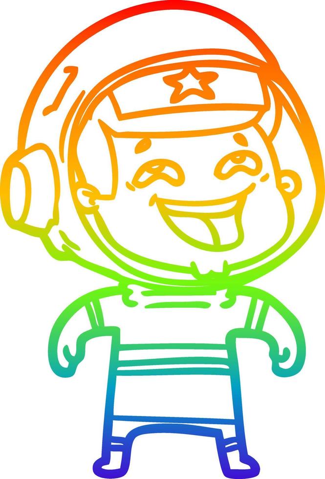 regnbågsgradient linjeteckning tecknad skrattande astronaut vektor
