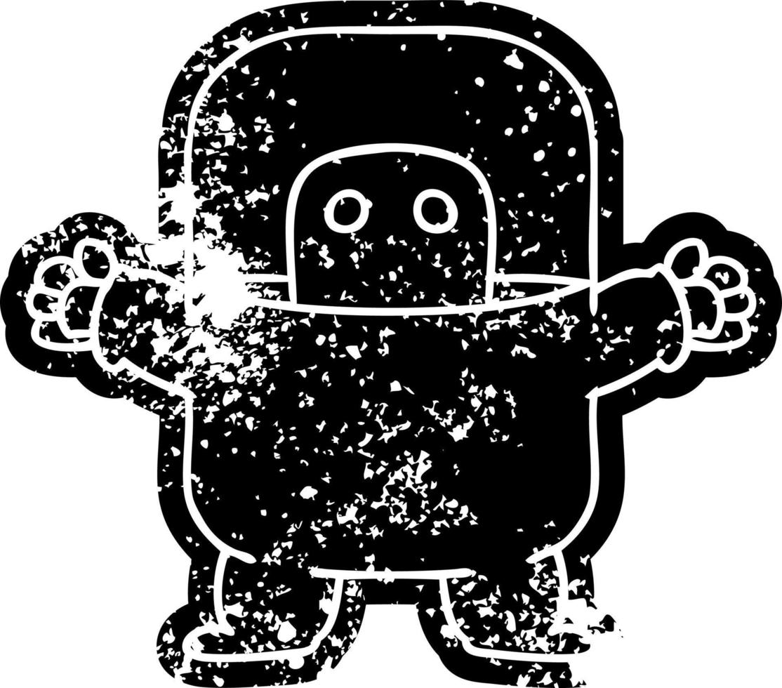 grunge ikon teckning av ett utomjording i en kostym vektor