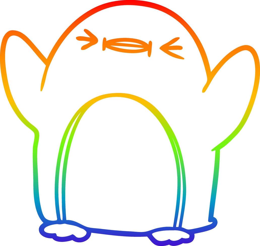 Regenbogen-Gradientenlinie Zeichnung Cartoon-Pinguin vektor