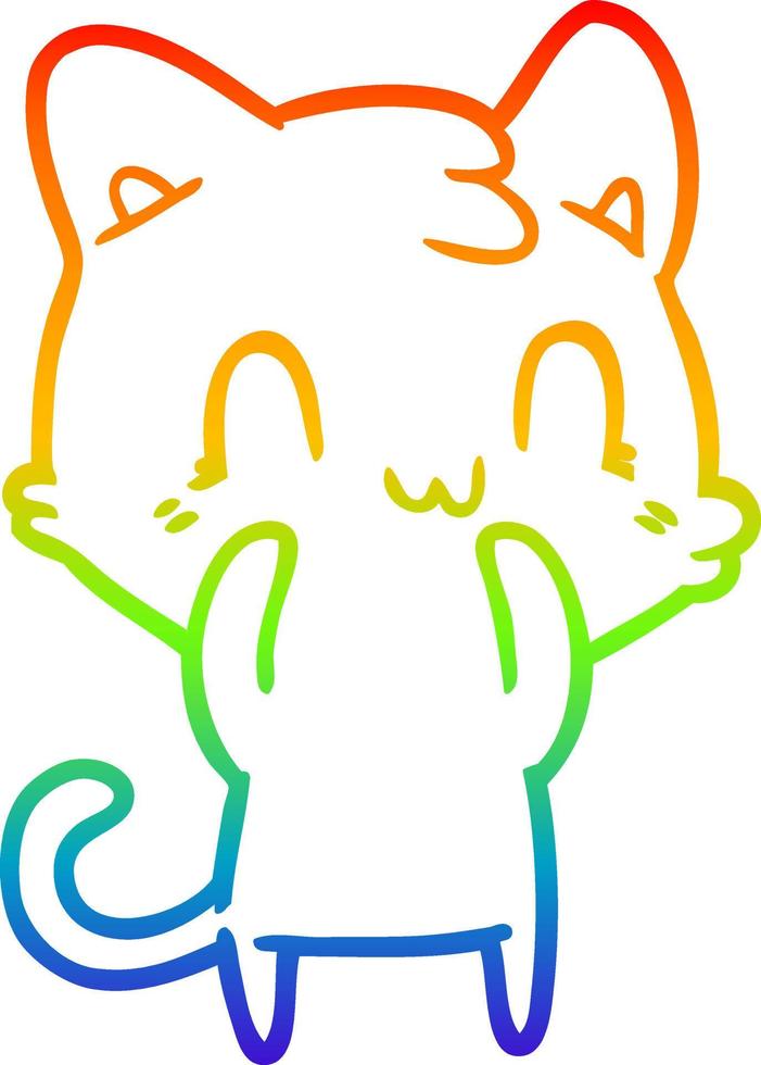 Regenbogen-Gradientenlinie Zeichnung Cartoon glückliche Katze vektor