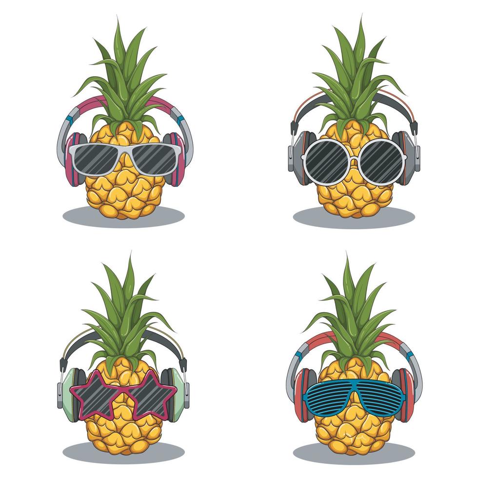 ananas med glasögon och hörlurar, vektor, illustration vektor