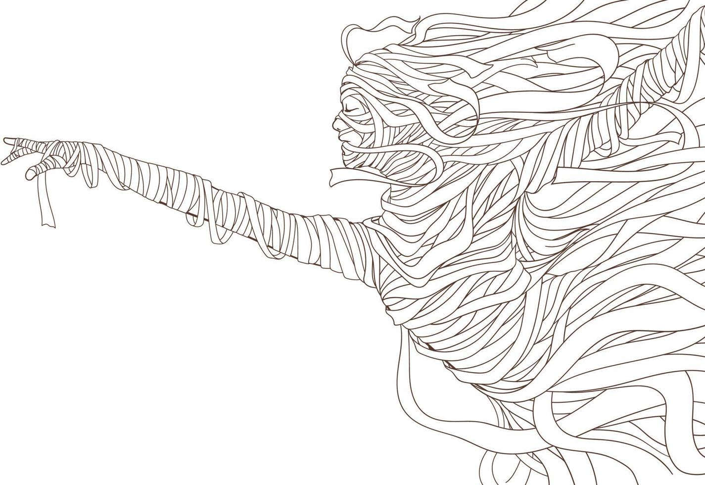 Illustration einer Frau mit Verbandszeichnung mit Strichzeichnungen auf weißem Hintergrund. vektor
