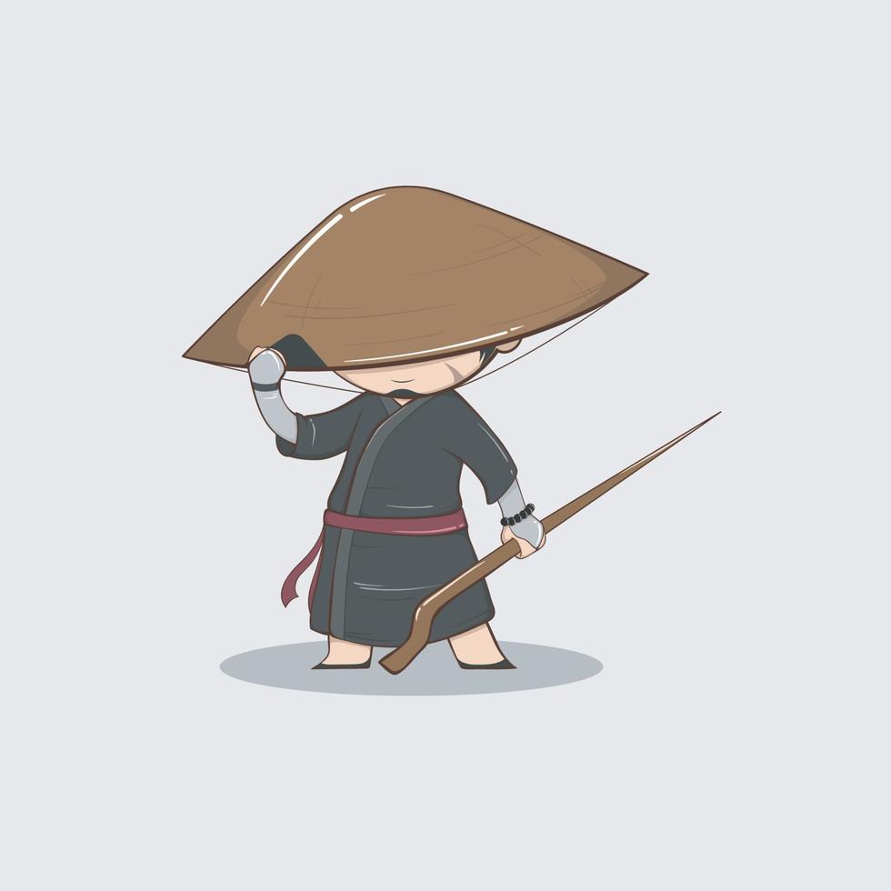 süßer japanischer Samurai-Wanderer-Charakter. Vektor-Illustration-Design vektor