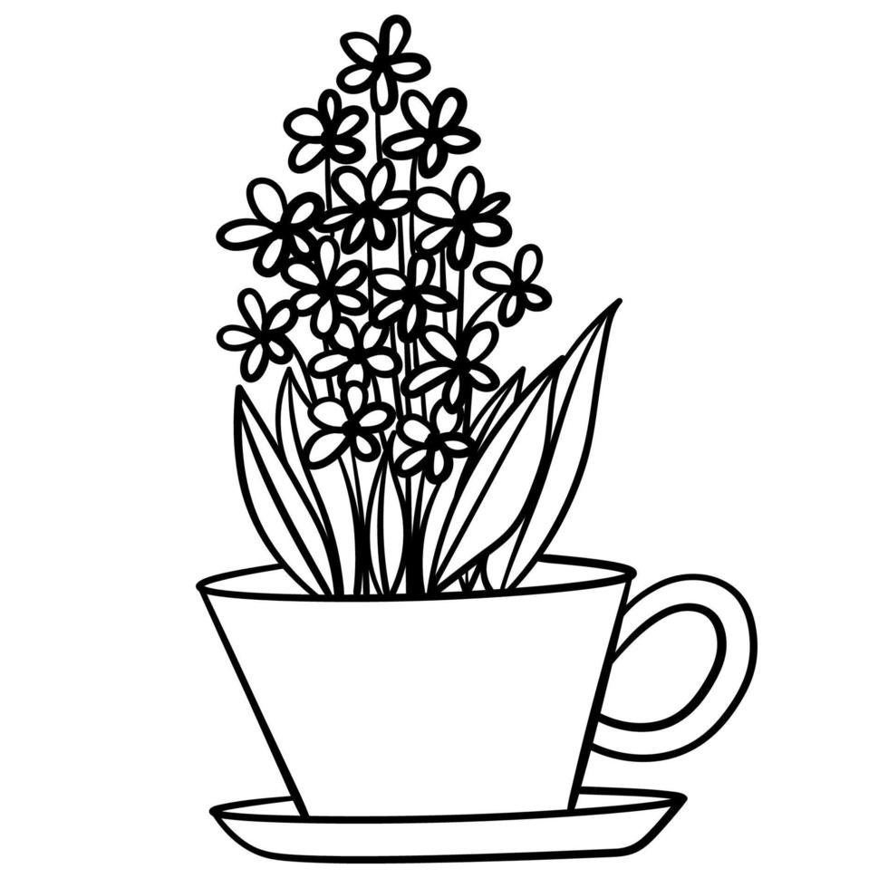Gekritzelblumen in einer Vase von ungewöhnlicher Form, Zimmerpflanzen vektor