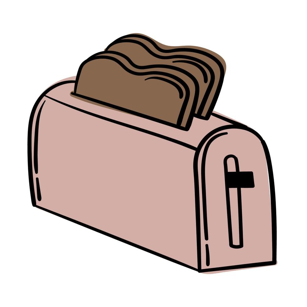 Doodle-Toaster-Aufkleber mit fertigem heißem Brot vektor