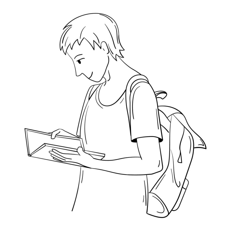 Student, der unterwegs Bücher liest vektor