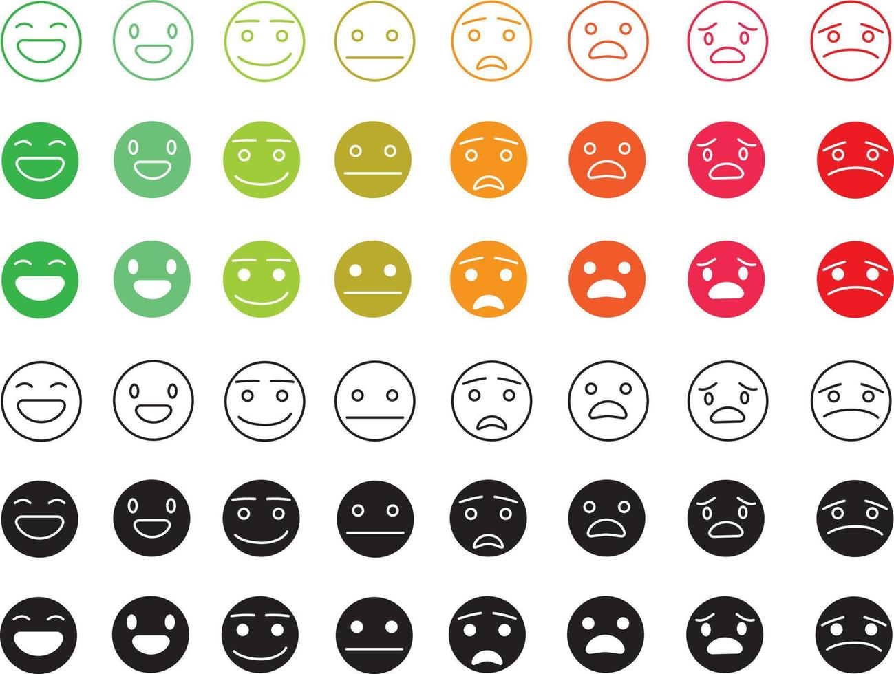 Emoticon-Emojis-Vektorsatz. Emoji-Figuren mit Pose und Emotionen wie glücklich, verliebt, essen und denken im gelben Gesichtssymbol für das Design der Emoticons-Avatar-Charaktersammlung. Vektor-Illustration vektor