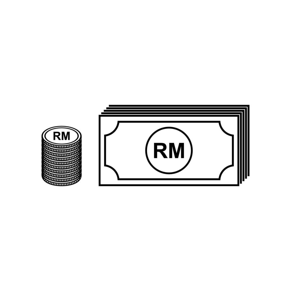 stack av ringgit malaysia, myr, malaysia valuta ikon symbol. vektor illustration