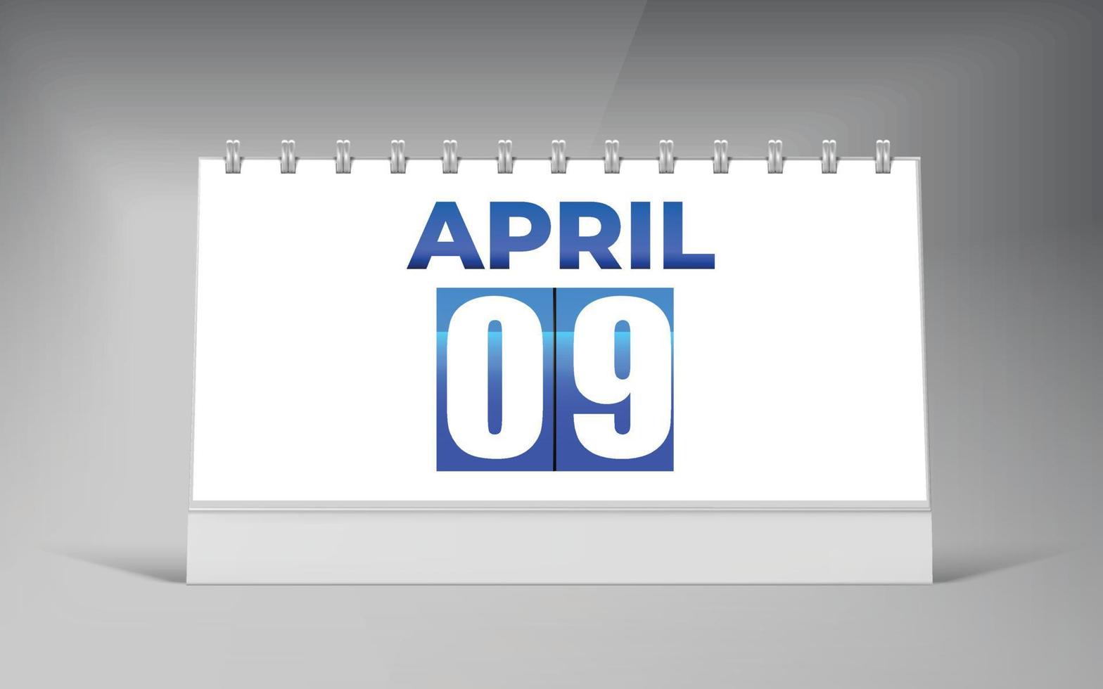 april 09, skrivbord kalender design mall. enda datum kalender design. vektor