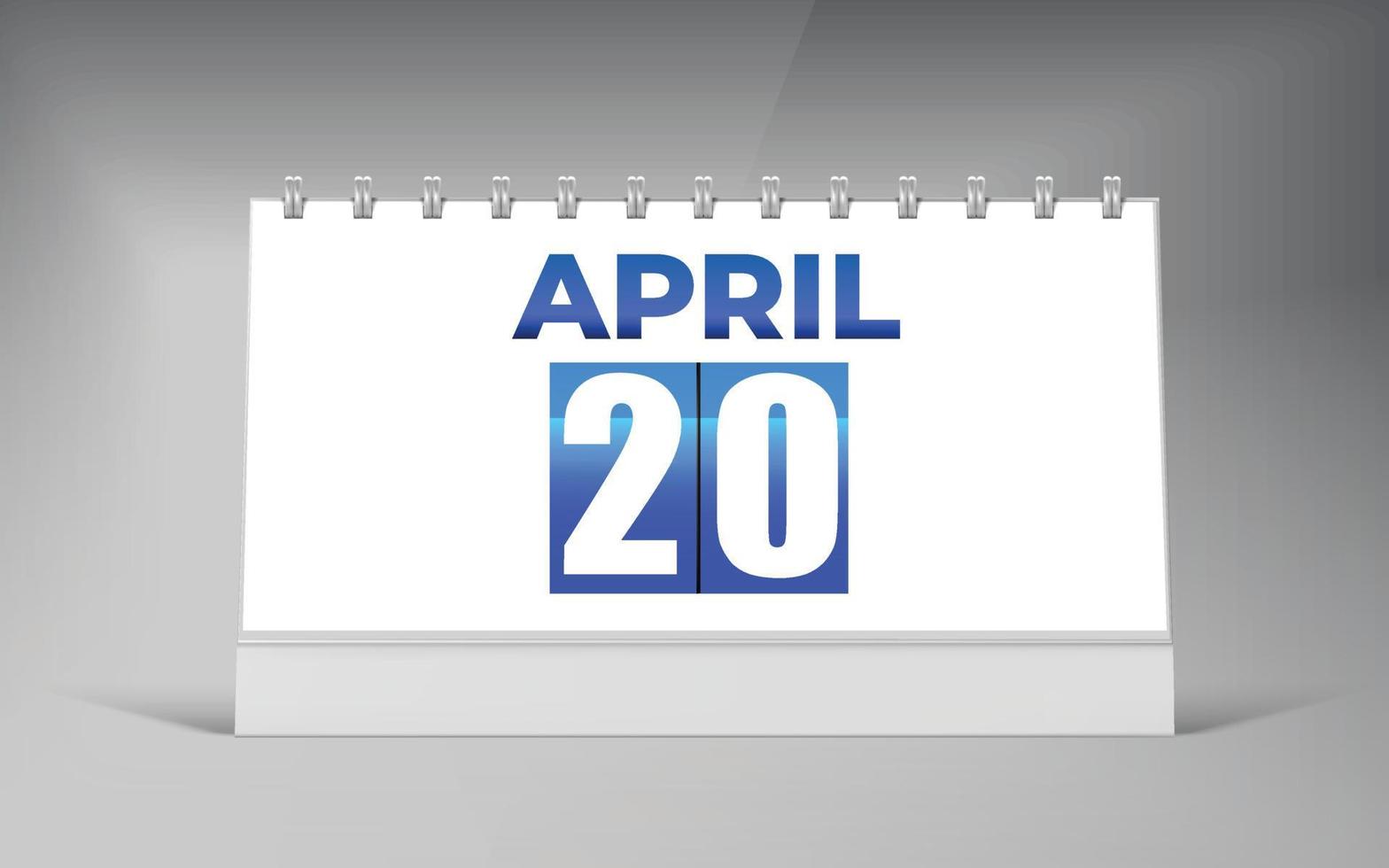 april 20, skrivbord kalender design mall. enda datum kalender design. vektor