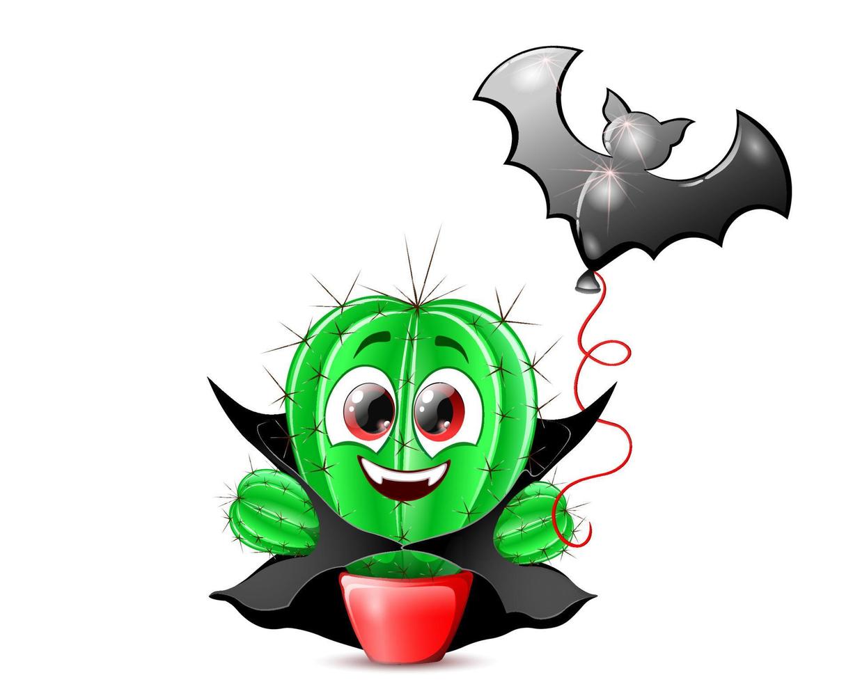 Kaktus-Vampir in einem Topf mit Ballonfledermaus vektor